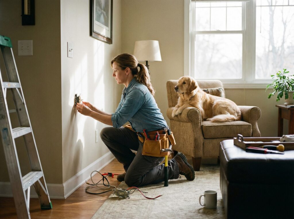 elektriker installerar smarta hem i en villa